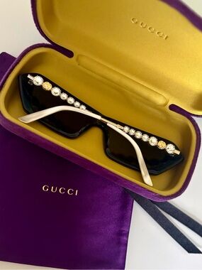 Gucci Black Sunglasses with Crystal & Gold Accents